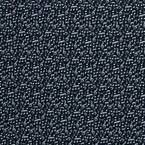 Baumwolldruck Noten Weiß auf Schwarz von Swafing